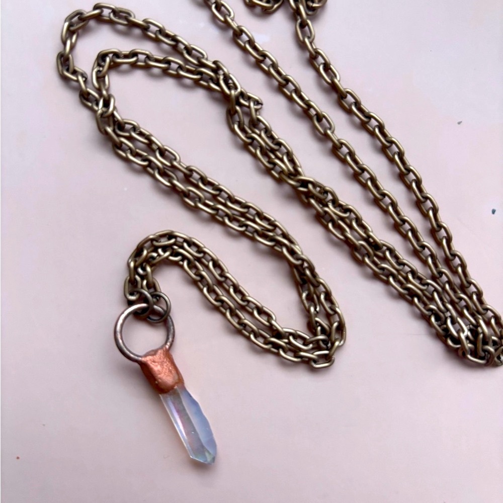 Angel Aura Quartz Piece on bronzed chain